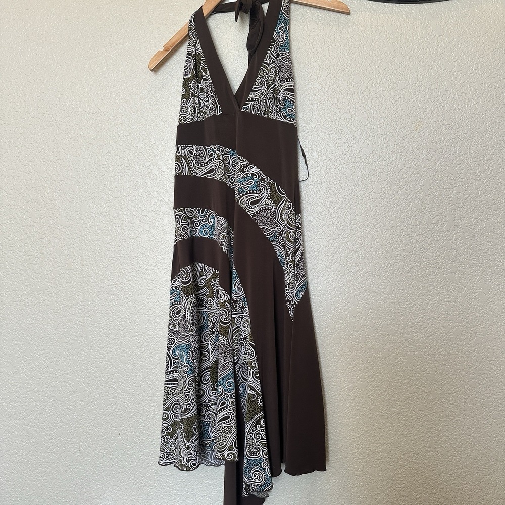 NWT Y2k Dress Paisley Halter 90s Vtg Brown Layered Asymmetrical Hem Byerwear Too